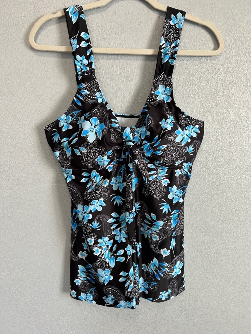 Black Floral Swim Tank Top with Blue Flowers and black boy shorts XL